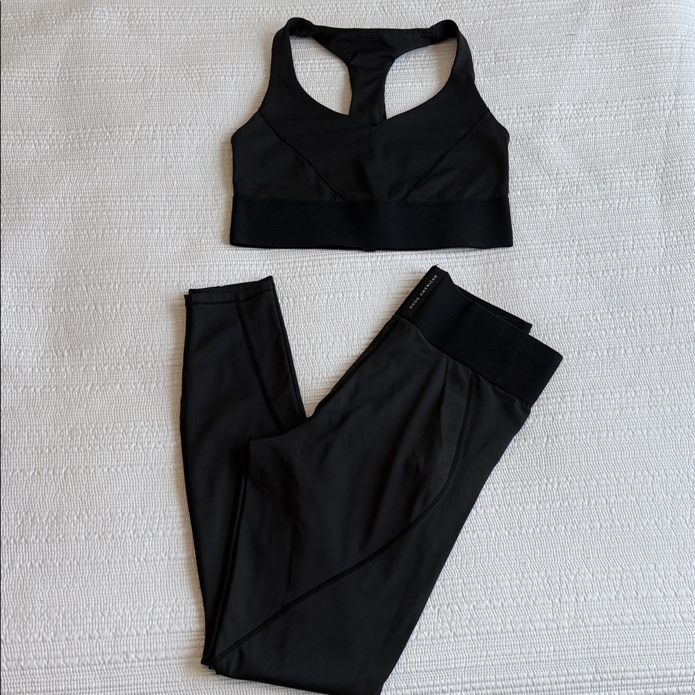 Good American Black Racerback Sports Bra and Leggings Set